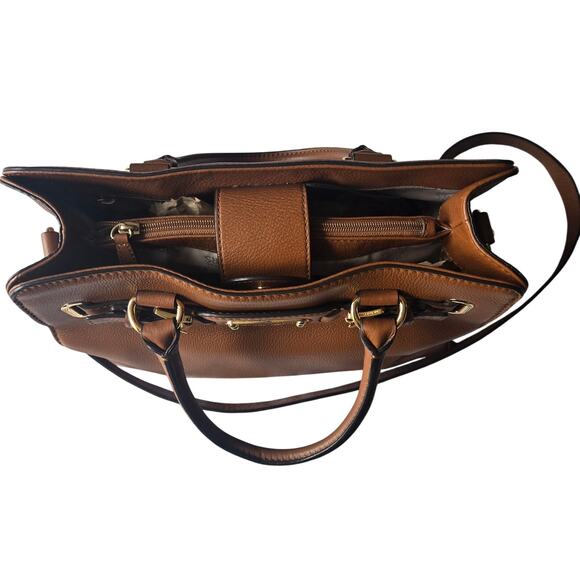 Michael Kors Hamilton Brown and Gold Pebbled Leather Handbag Satchel - Picture 2 of 10